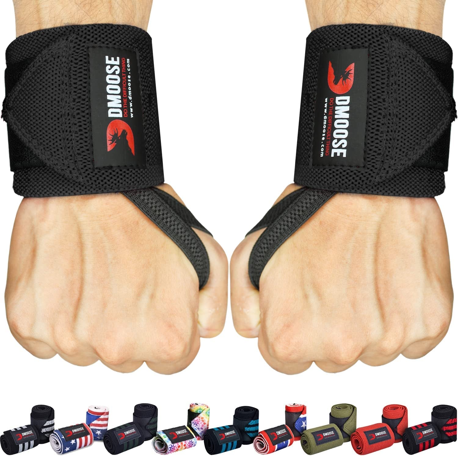 Wrist Wraps, Avoid Injury and Maximize Grip with Thumb Loop, 18" or 12" Gym Straps Pair, Wrist Straps for Weightlifting, Powerlifting, Bench Press, Bodybuilding, Deadlift Straps for Men & Women