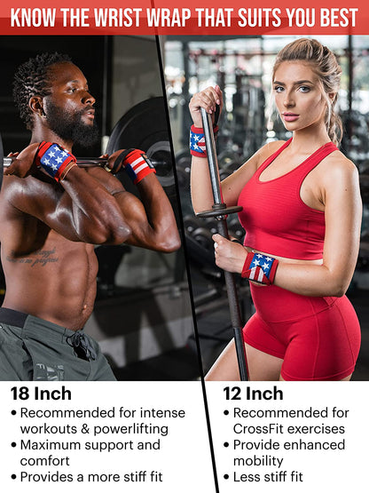 Wrist Wraps, Avoid Injury and Maximize Grip with Thumb Loop, 18" or 12" Gym Straps Pair, Wrist Straps for Weightlifting, Powerlifting, Bench Press, Bodybuilding, Deadlift Straps for Men & Women